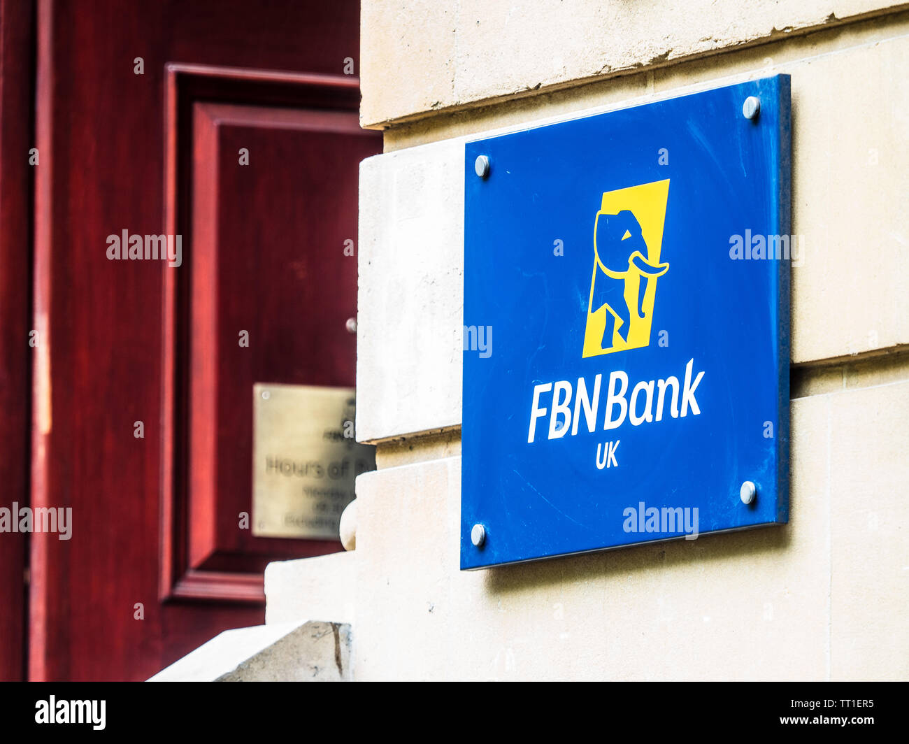 FBN Bank UK London Büros am Finsbury Circus in der City von London Financial District. FBN ist die Erste Bank von Nigeria. Stockfoto