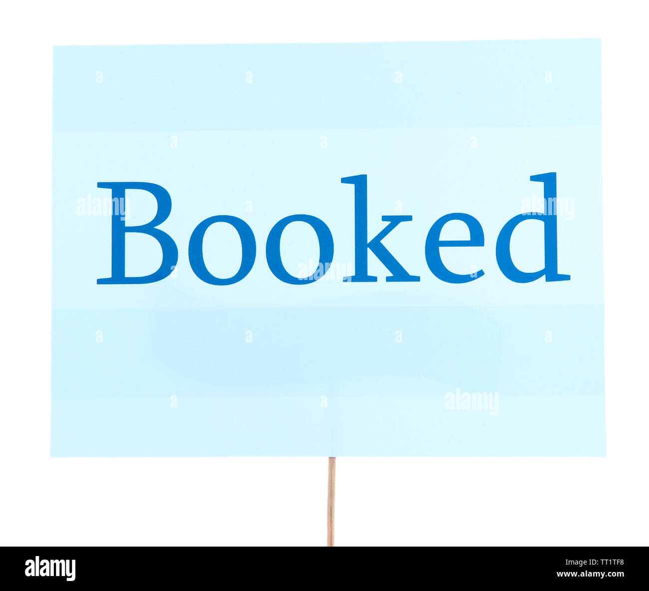 Typenschild mit Beschriftung Gebucht isoliert auf weißem Stockfoto