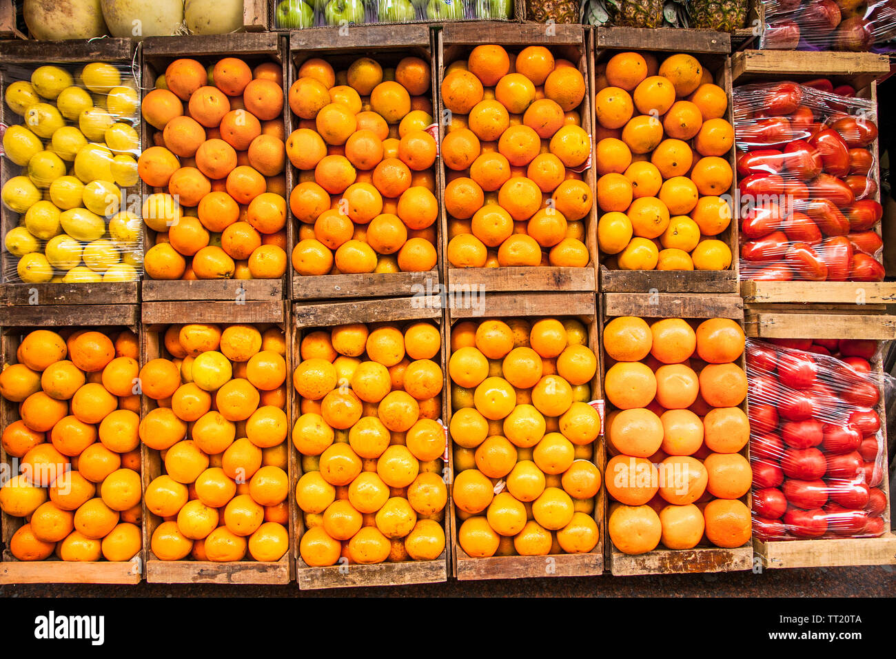 Frisches Obst an der Börse in Buenos Aires, Argentinien. Stockfoto