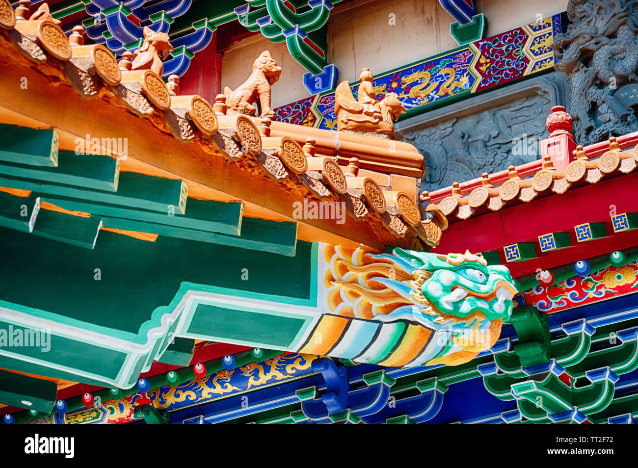 Dach Details des Po Lin Kloster, Lantau Island, Hong Kong Stockfoto