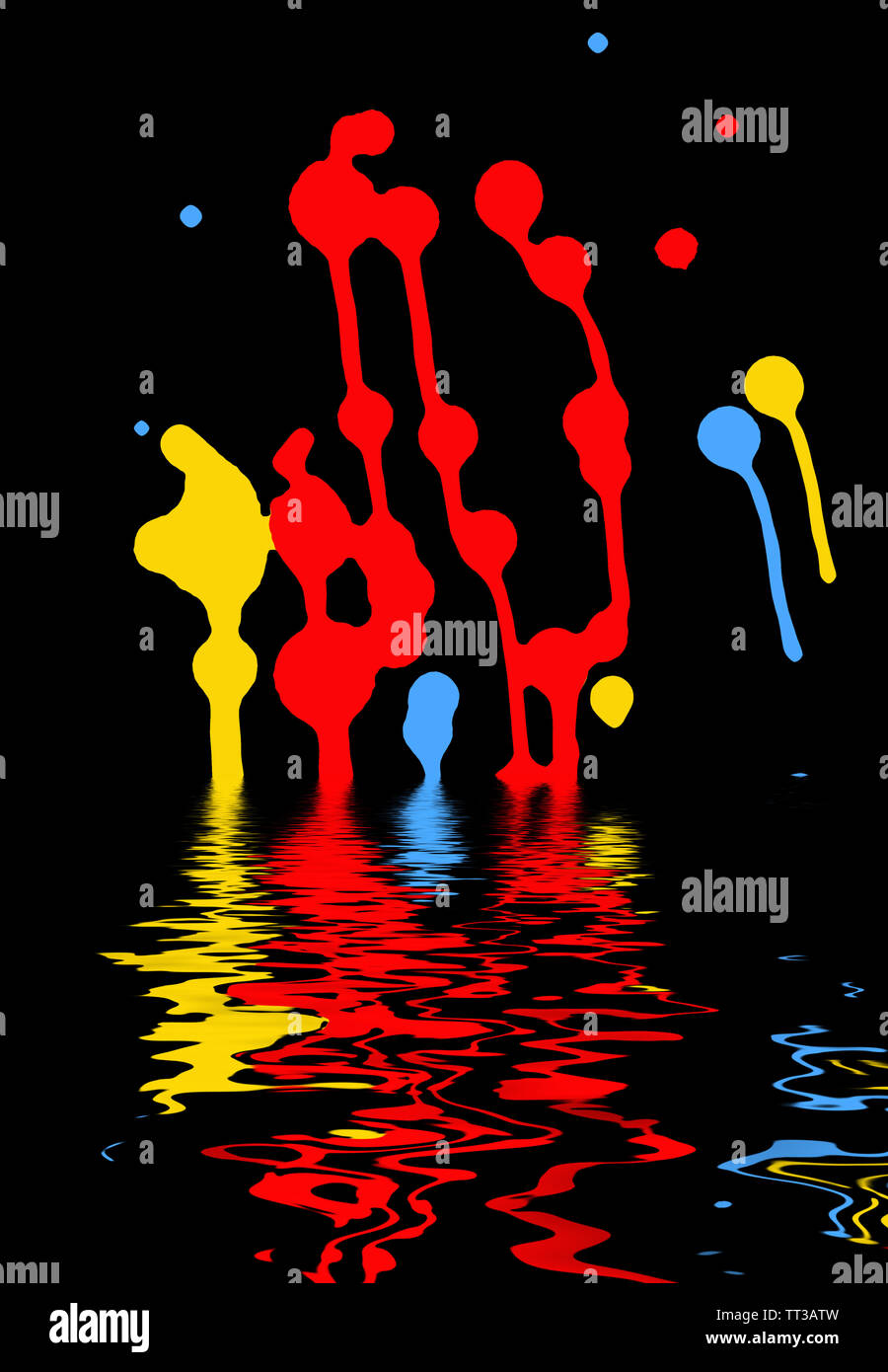 Bunte Flecken auf schwarzem Hintergrund spiegelt sich in der Wasseroberfläche Stockfoto