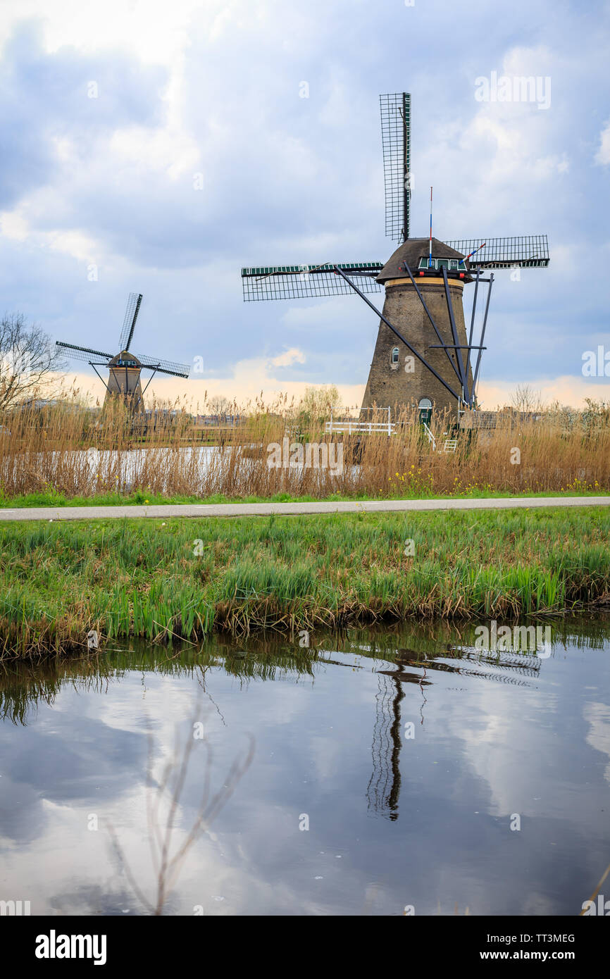 Unesco Welterbe; die Windmühlen von Kinderdijk, Niederlande Stockfoto