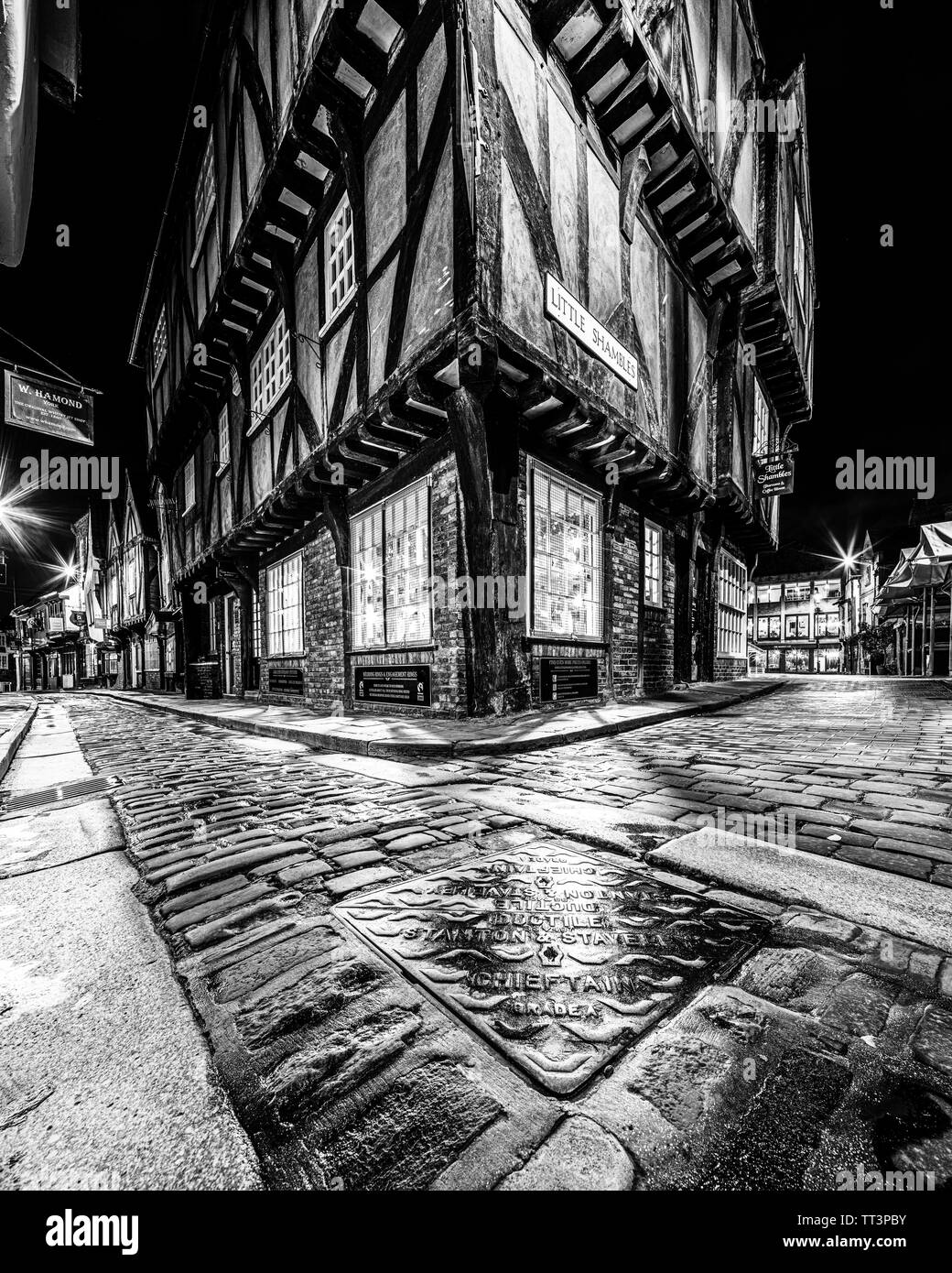 The Shambles in der Nacht auch in der Winkelgasse, York, uk Stockfoto