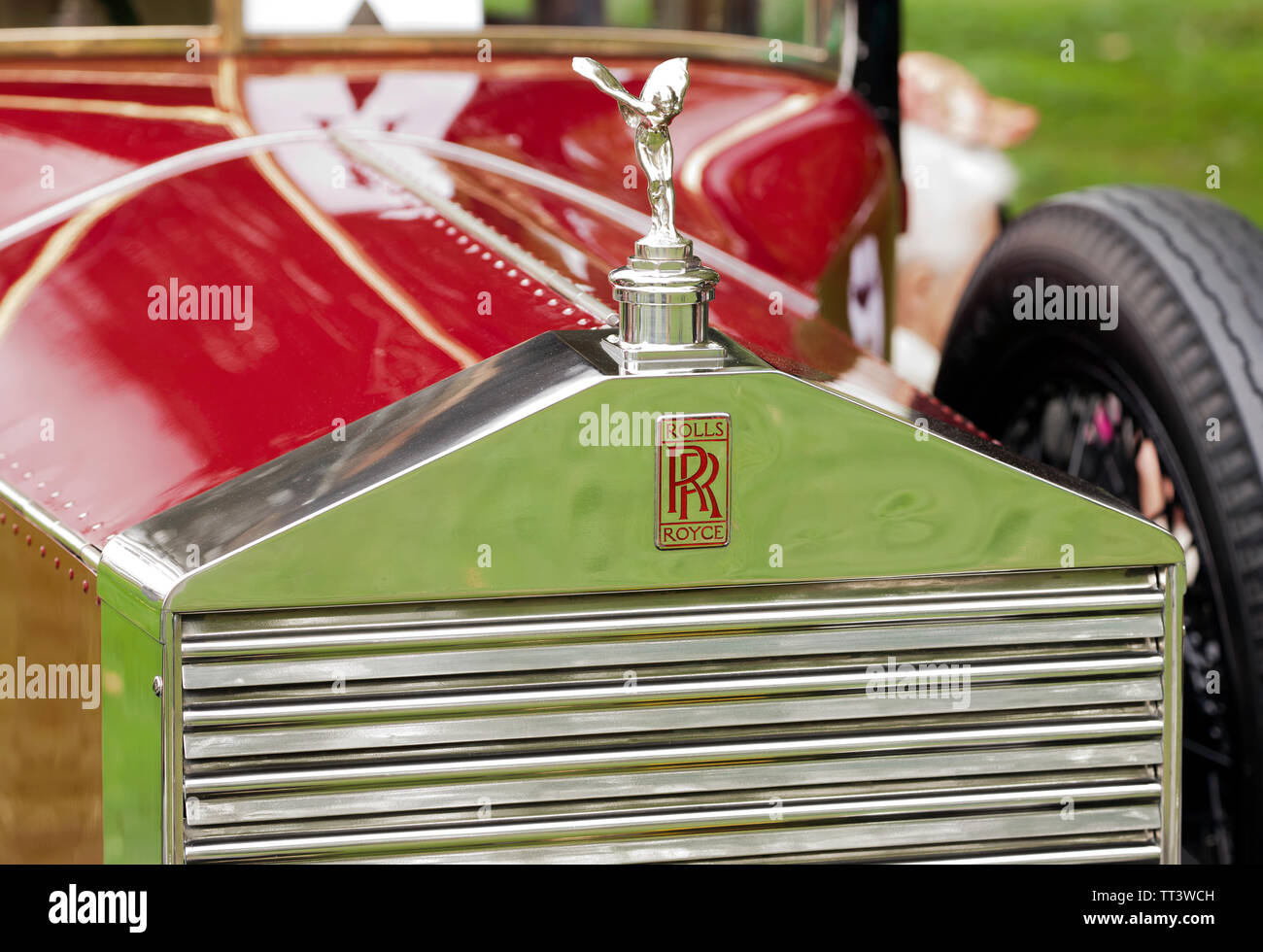 Nahaufnahme der Vorderseite eines 1923 Rolls Royce "Zwanzig" Park Ward Limousine, auf der Anzeige am Kai Grün Oldtimer Treffen an die 2018 Sandwich Festiva Stockfoto