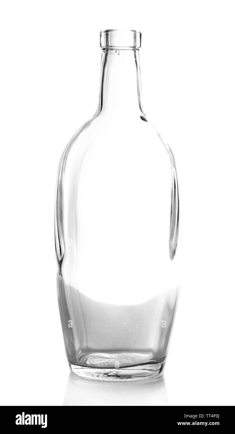 Leere Glasflasche isoliert auf weiss Stockfoto