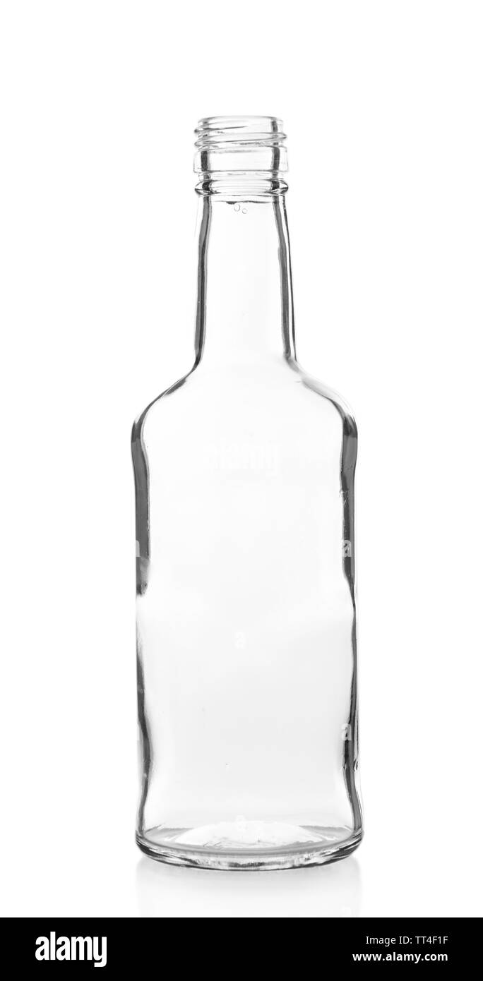 Leere Glasflasche isoliert auf weiss Stockfoto