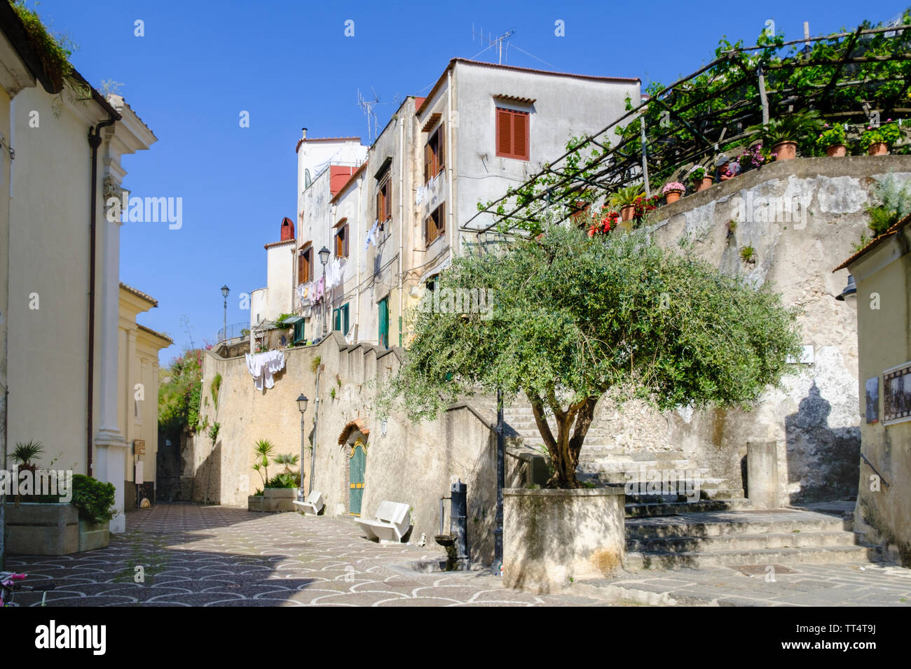 Häuser in einem italienischen Dorf in einem ländlichen Gebiet von Kampanien, Provence von Salerno im südlichen Italien Stockfoto