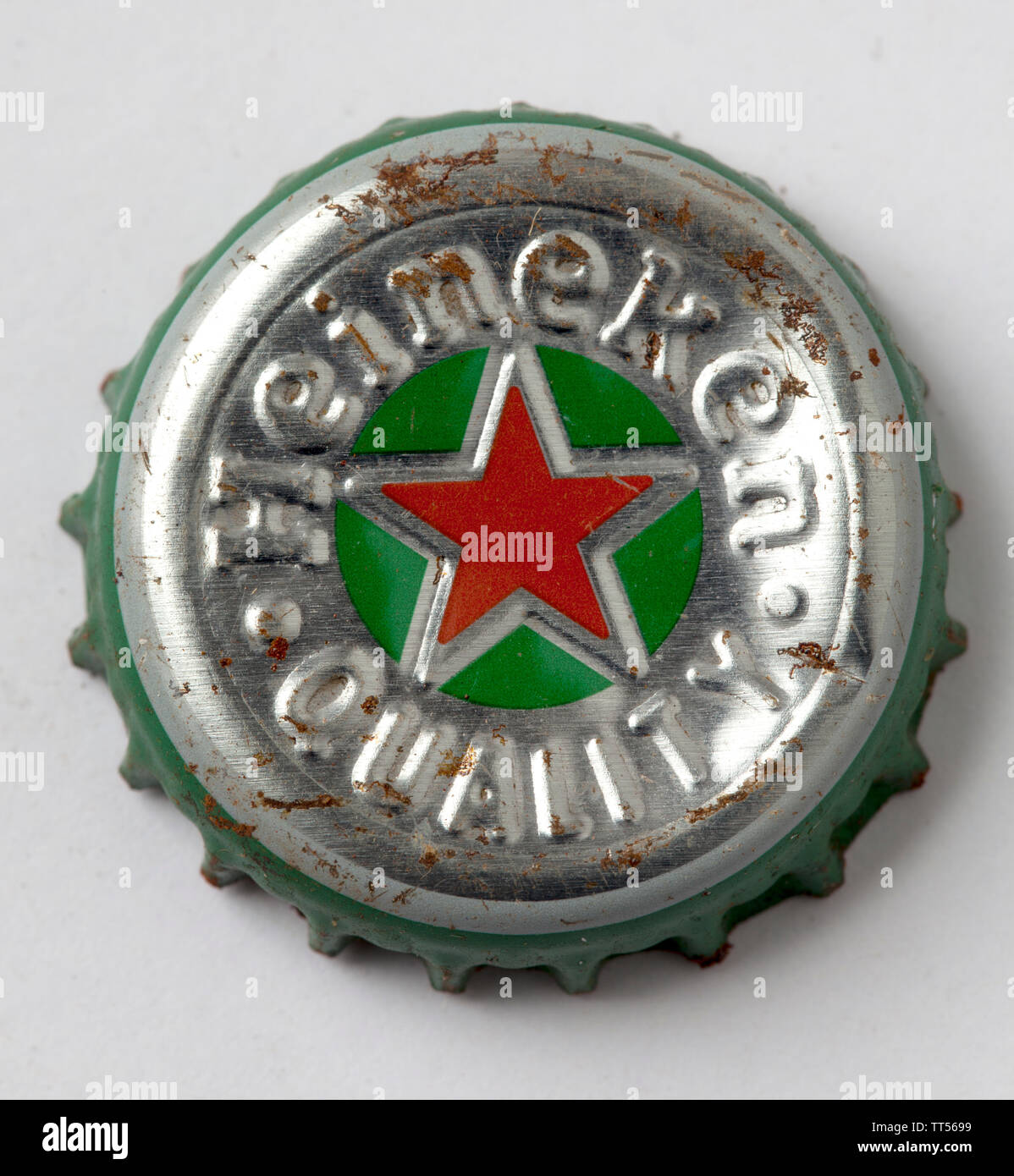 Verwendet Heineken Bier Flasche Top Stockfoto