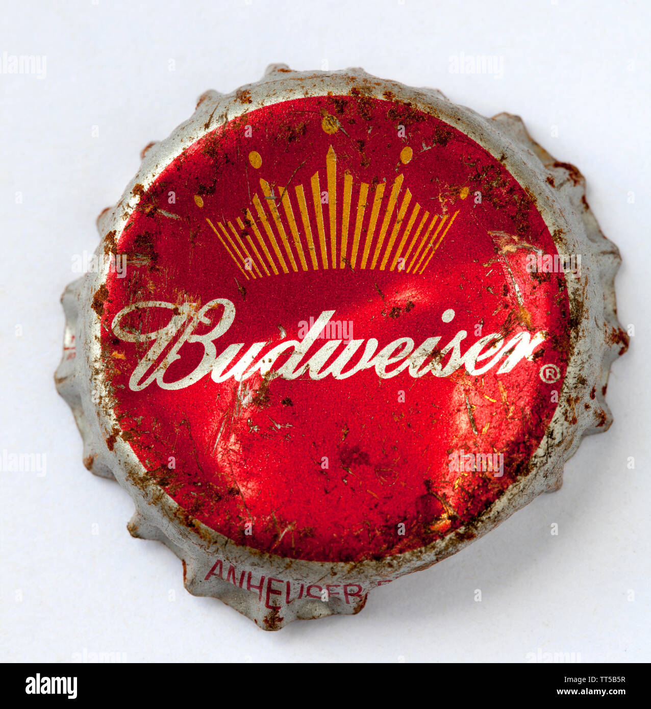 Verwendet Budweiser Bier Flasche Top Stockfoto