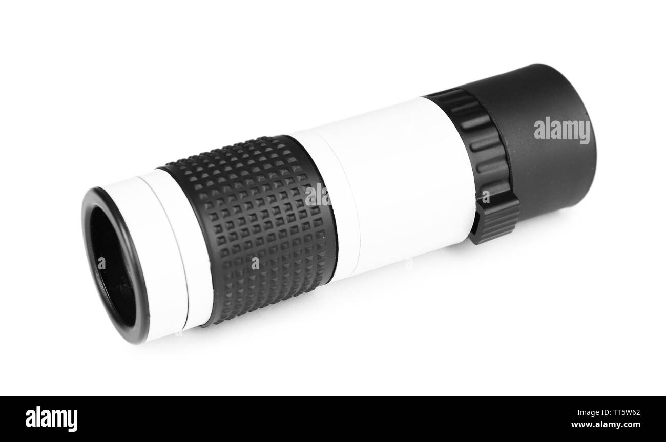 Modernes Fernglas isoliert auf weißem Stockfoto