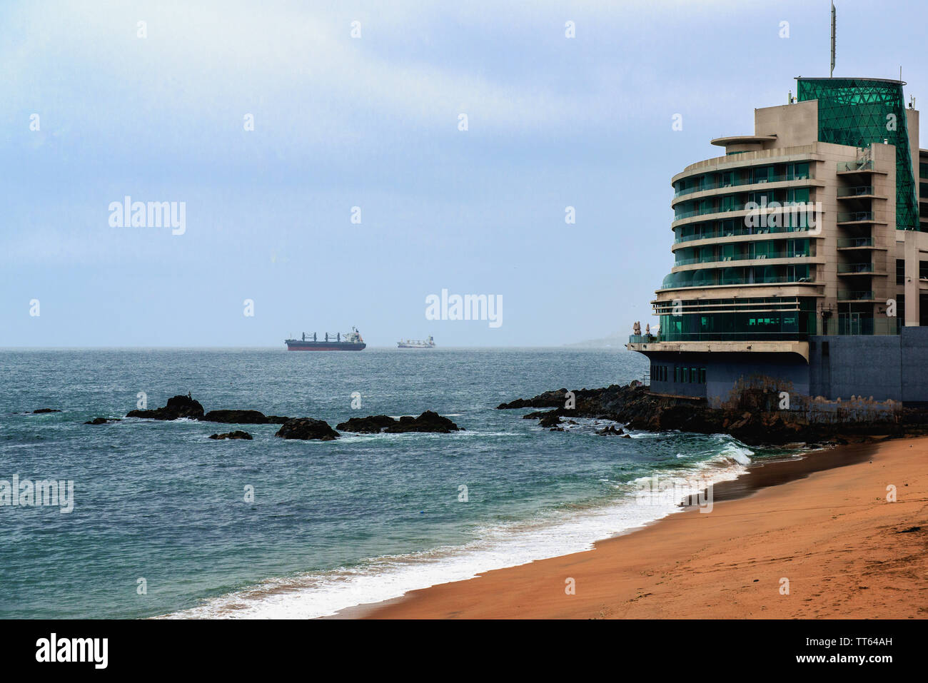 Anzeigen von Vina del Mar, ein Küstenort, Stadt in der Nähe von Valparaiso und Santiago, Chile, Südamerika Stockfoto