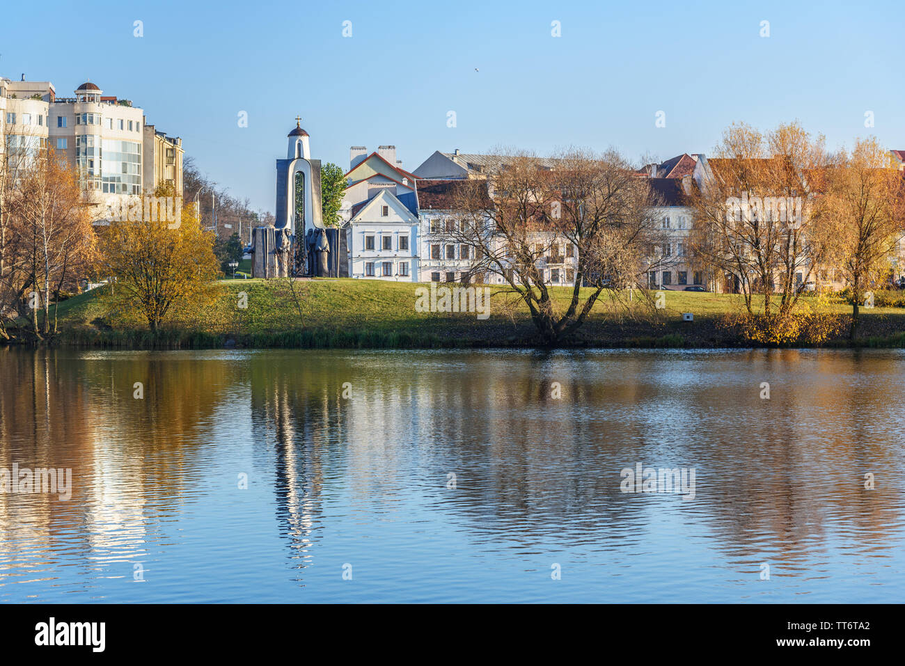 Minsk, Weißrussland - November 16, 2018: Die Insel der Tränen Kapelle oder Insel Mut und Trauer, Denkmal eingeweiht, um die belarussische Soldaten gestorben Stockfoto