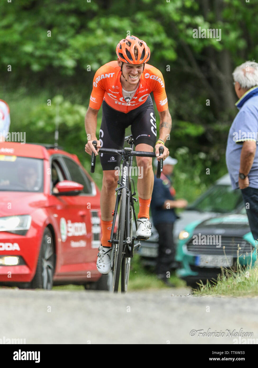 Col de la Baune, Saint Michel de Maurienne, Frankreich. Alessandro De Marchi, Pro Radfahrer von Team CCC, Radfahren Phase 6 des Criterium du Dauphiné 2019 Stockfoto