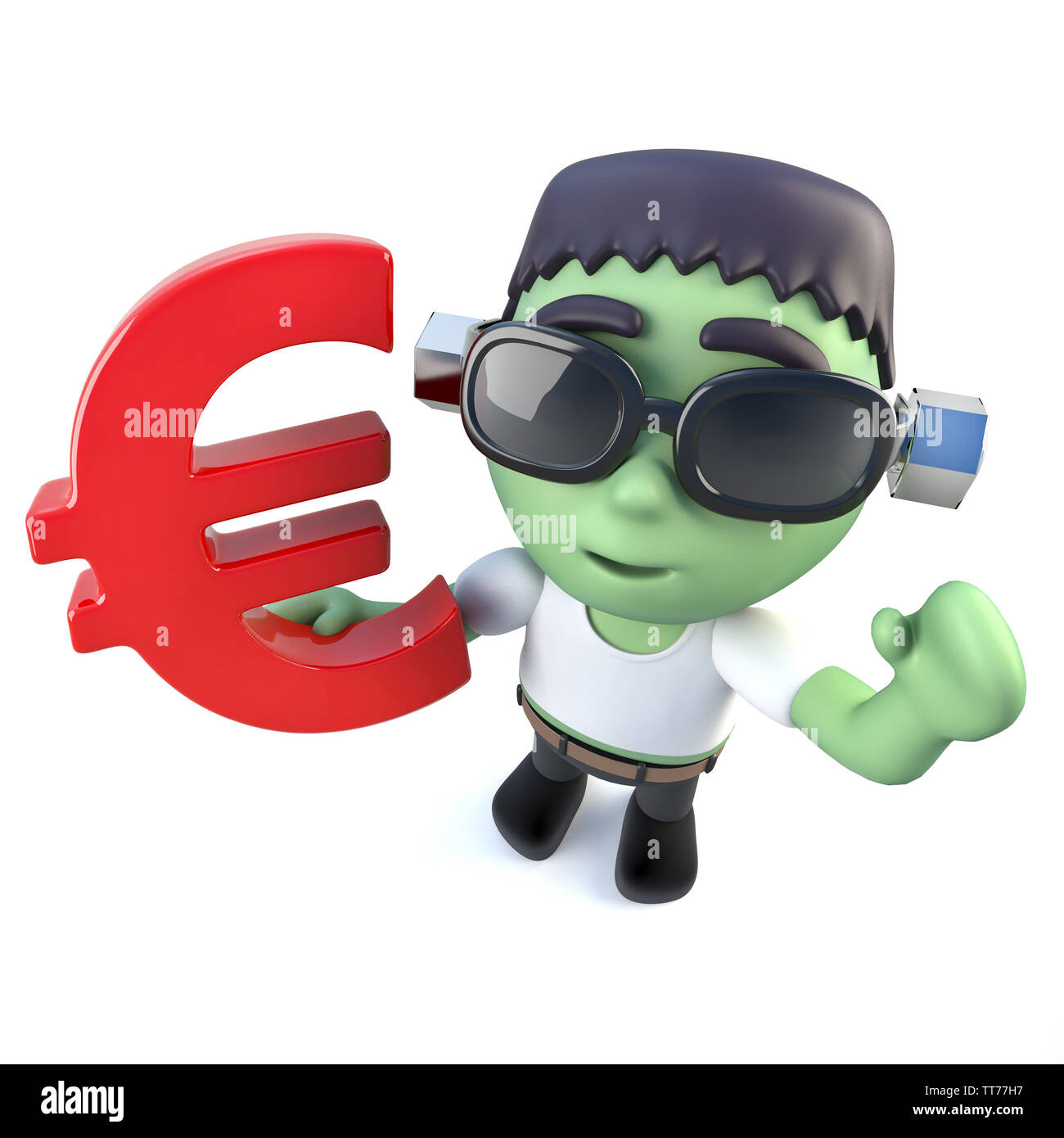 3D-Render eines lustigen Cartoon Frankenstein monster Holding ein Euro-symbol Stockfoto