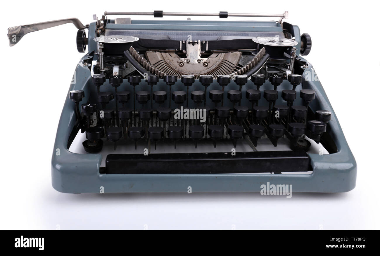 Antike Schreibmaschine. Vintage Schreibmaschine Maschine, isoliert auf weißem Stockfoto