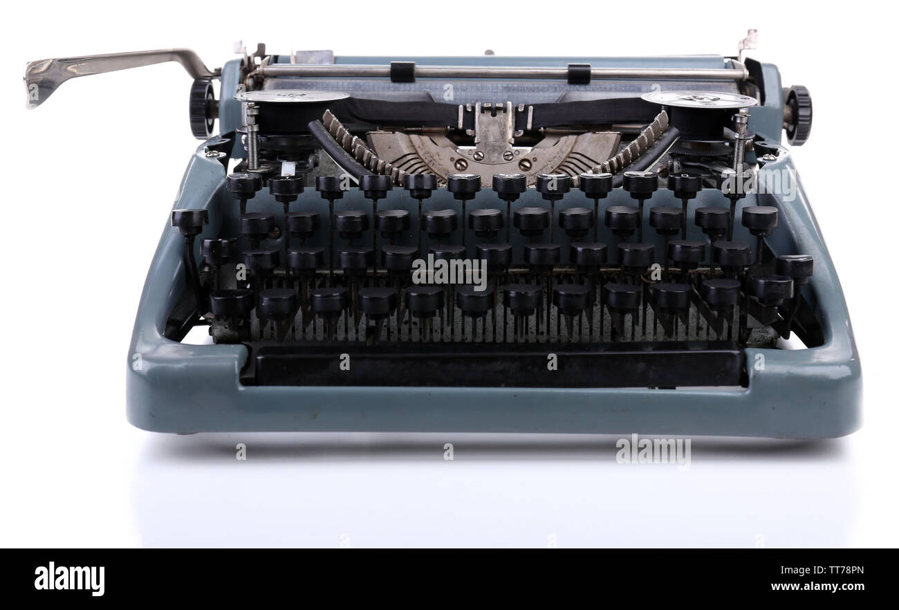 Antike Schreibmaschine. Vintage Schreibmaschine Maschine, isoliert auf weißem Stockfoto