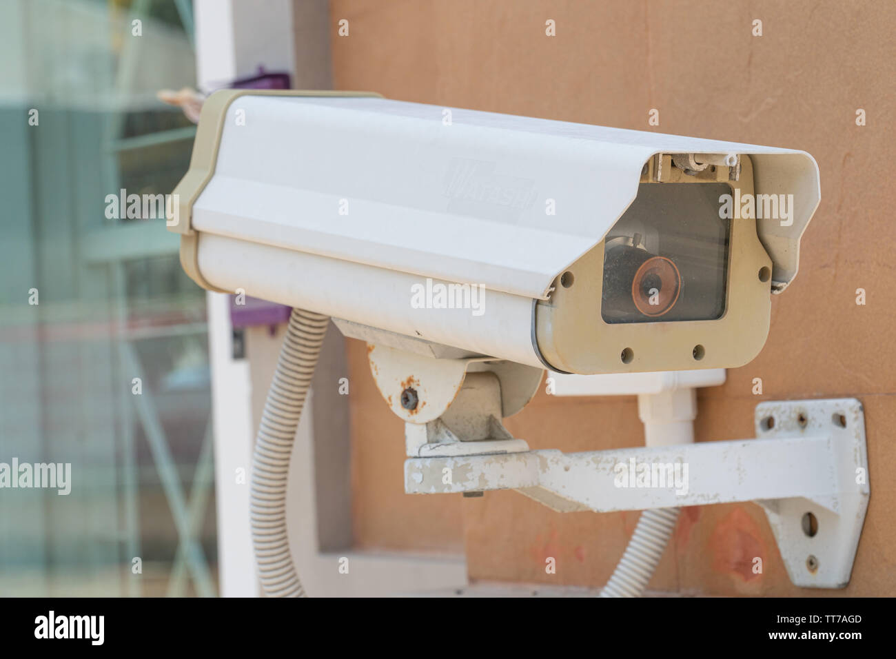 Sicherheit CCTV Kamera oder Überwachungssystem an der Wand, privaten Eigentums Stockfoto