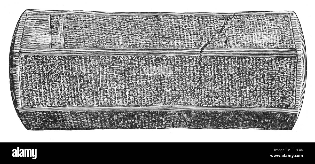 Die 6-seitige sechseckige Ton Prisma, die gemeinhin als die Taylor Prisma bekannt, wurde in den Ruinen von Ninive, der alten Hauptstadt des assyrischen Reiches entdeckt. Es enthält die Annalen Sanheribs, der Assyrische König, die Jerusalem in 701 v. Chr. während der Regierungszeit von König Hiskia belagert hatten. Die Taylor Prisma war unter den Ruinen des antiken Ninive von Colonel Taylor im Jahre 1830 entdeckt Stockfoto