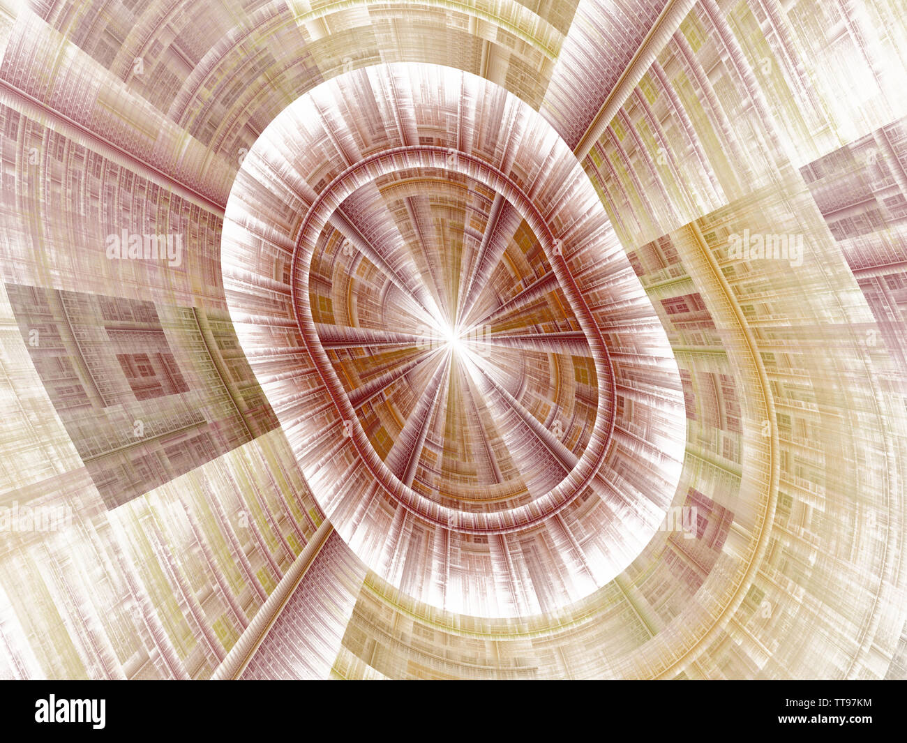 Geheimnisvolle sci fl Tunnel mit dem Licht am Ende (3d-Abbildung). Zusammenspiel von digitalen Symbolen und abstrakten Formen über das Thema künstliche Intelligenz Stockfoto