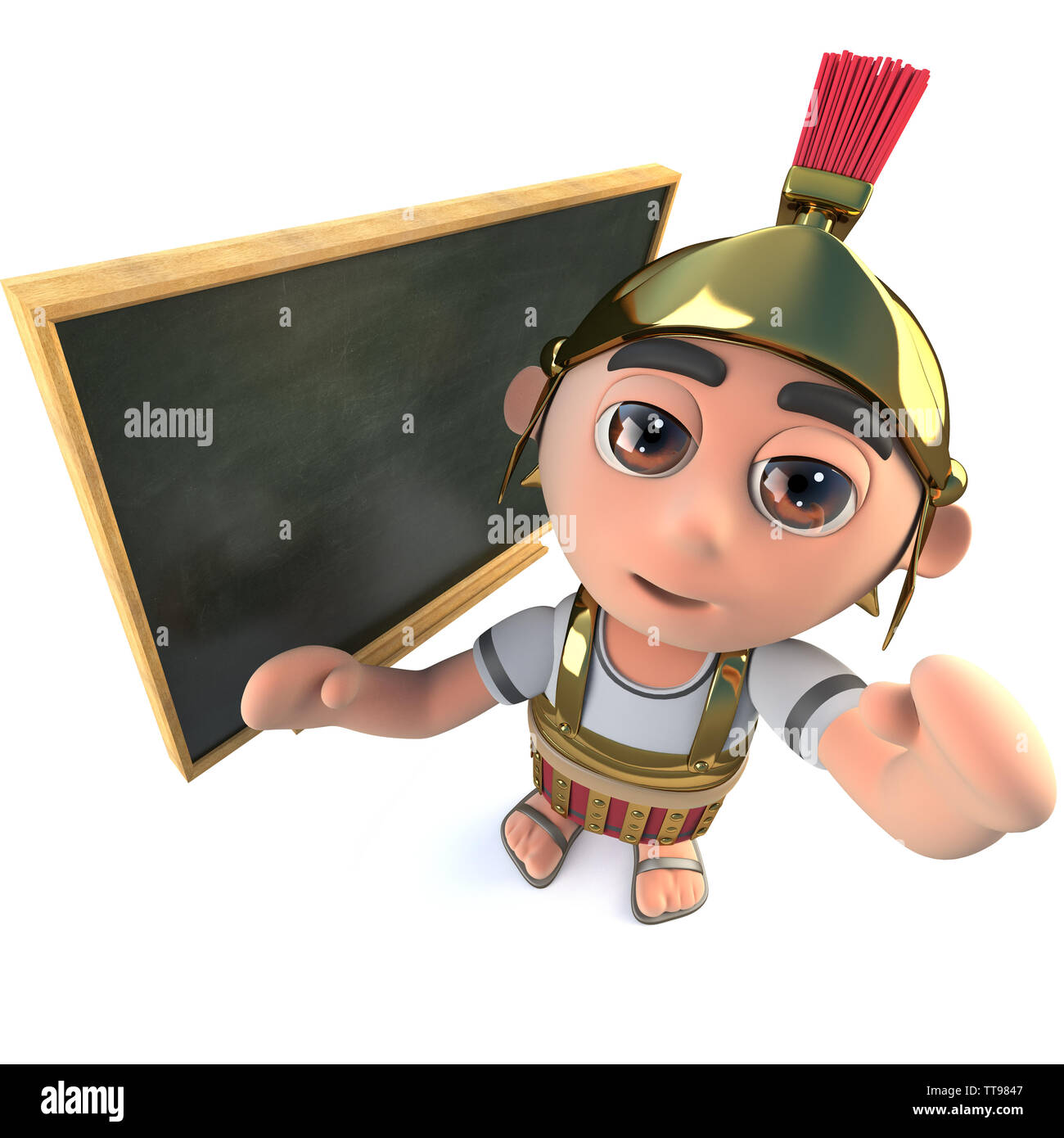 3D-Render eines lustigen Cartoon römischen Soldaten gladiator stand vor der Tafel Stockfoto
