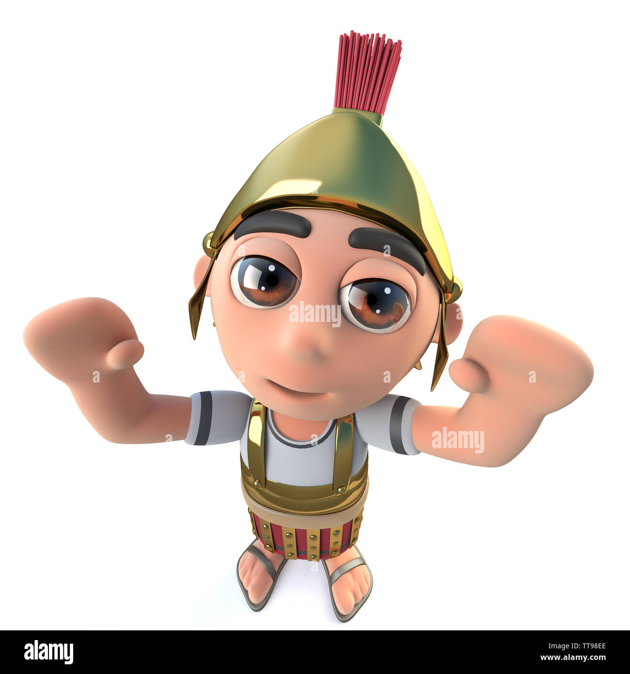 3D-Render eines lustigen Cartoon römischen Soldaten Hauptmann fröhlich jubelnde Stockfoto