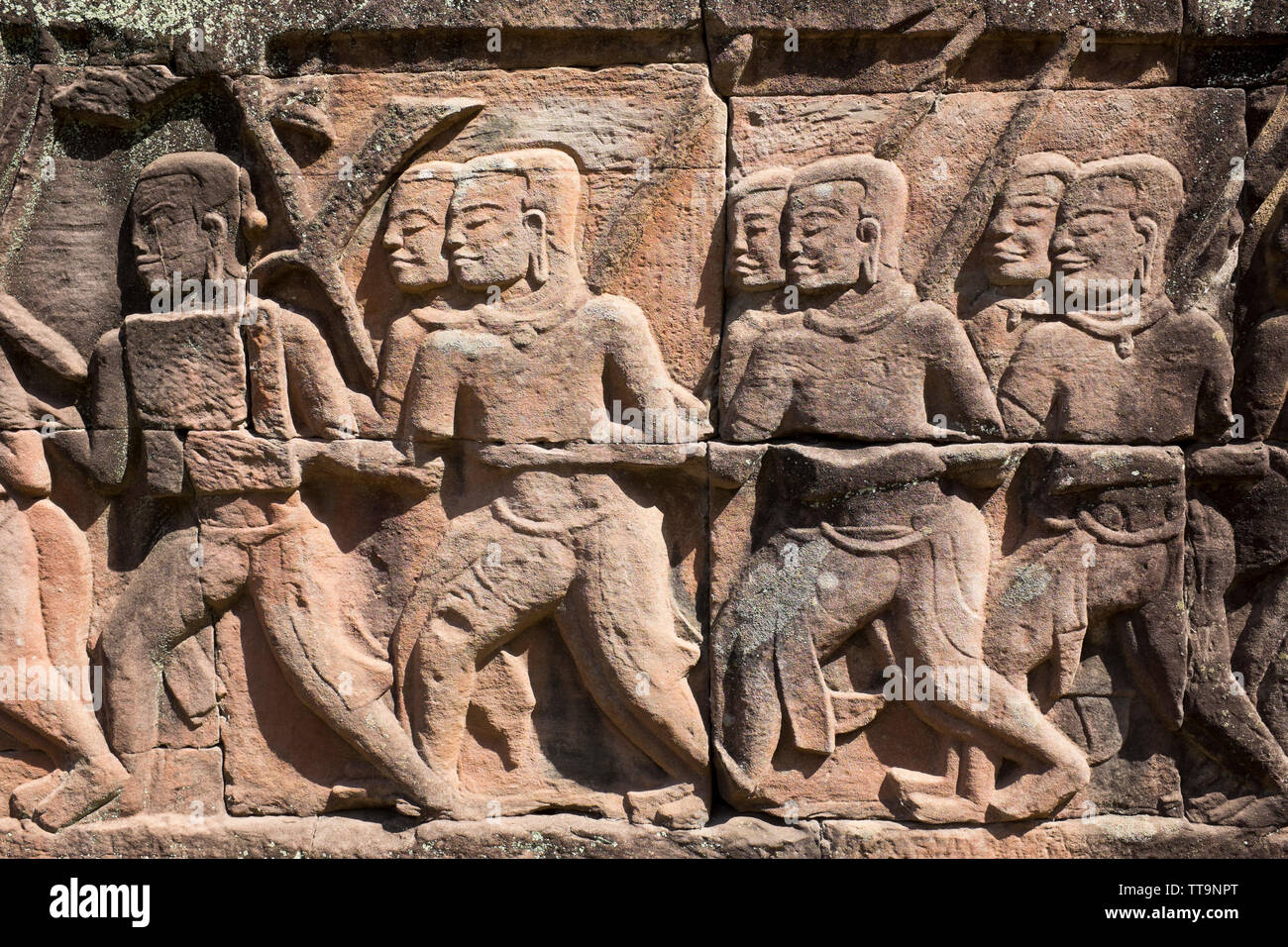 Steinmetzarbeiten am Bayon Tempel Angkor Kambodscha Stockfoto