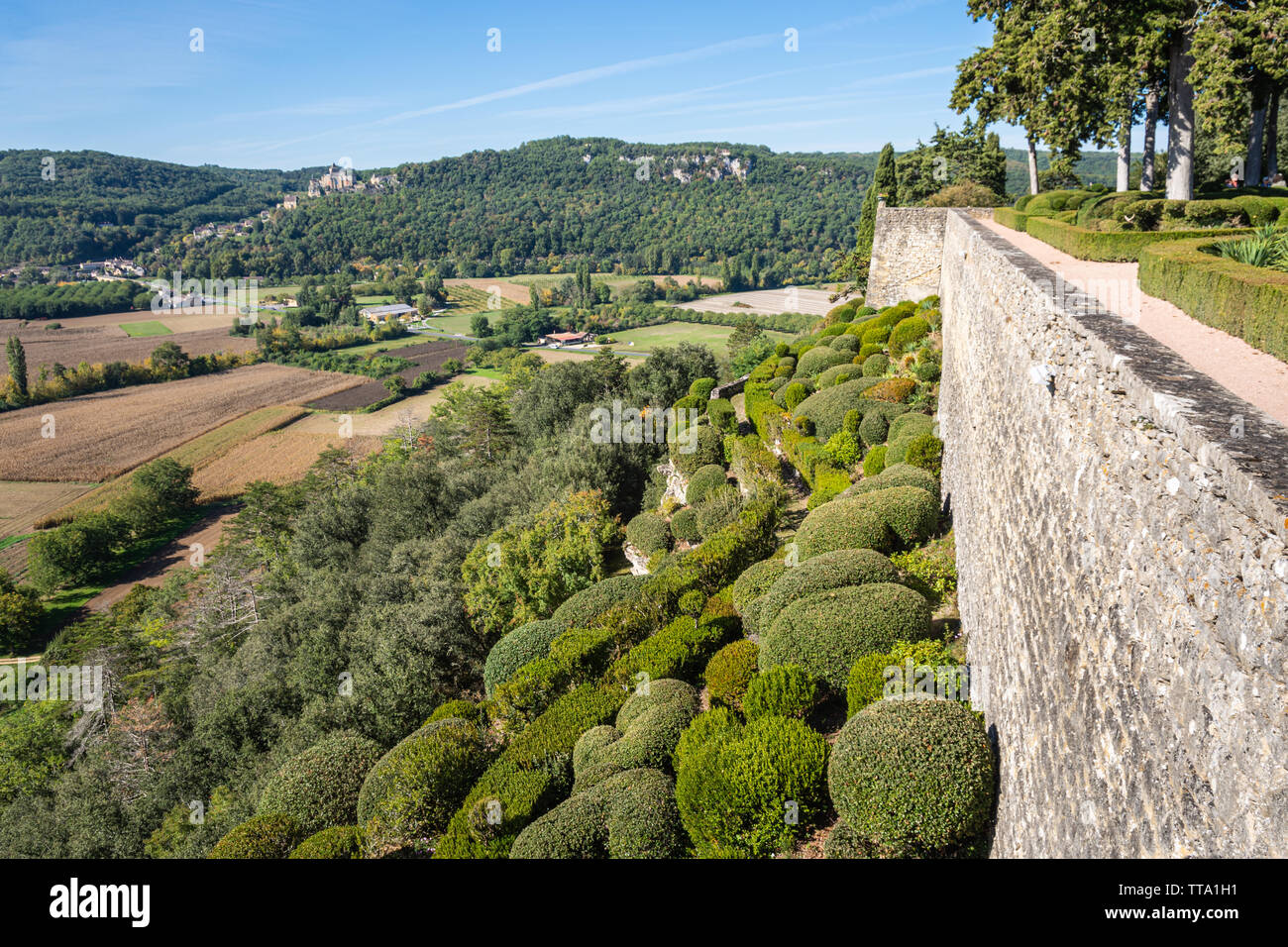Tal der Dordogne und die hängenden Gärten von Marqueyssac Stockfoto