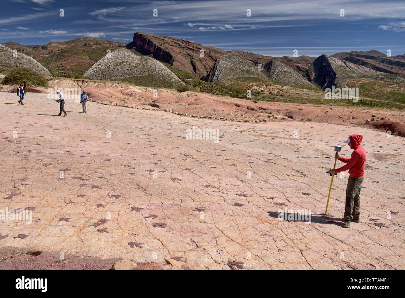 Fußabdrücke von Dinosauriern in Torotoro Nationalpark, Torotoro, Bolivien Stockfoto