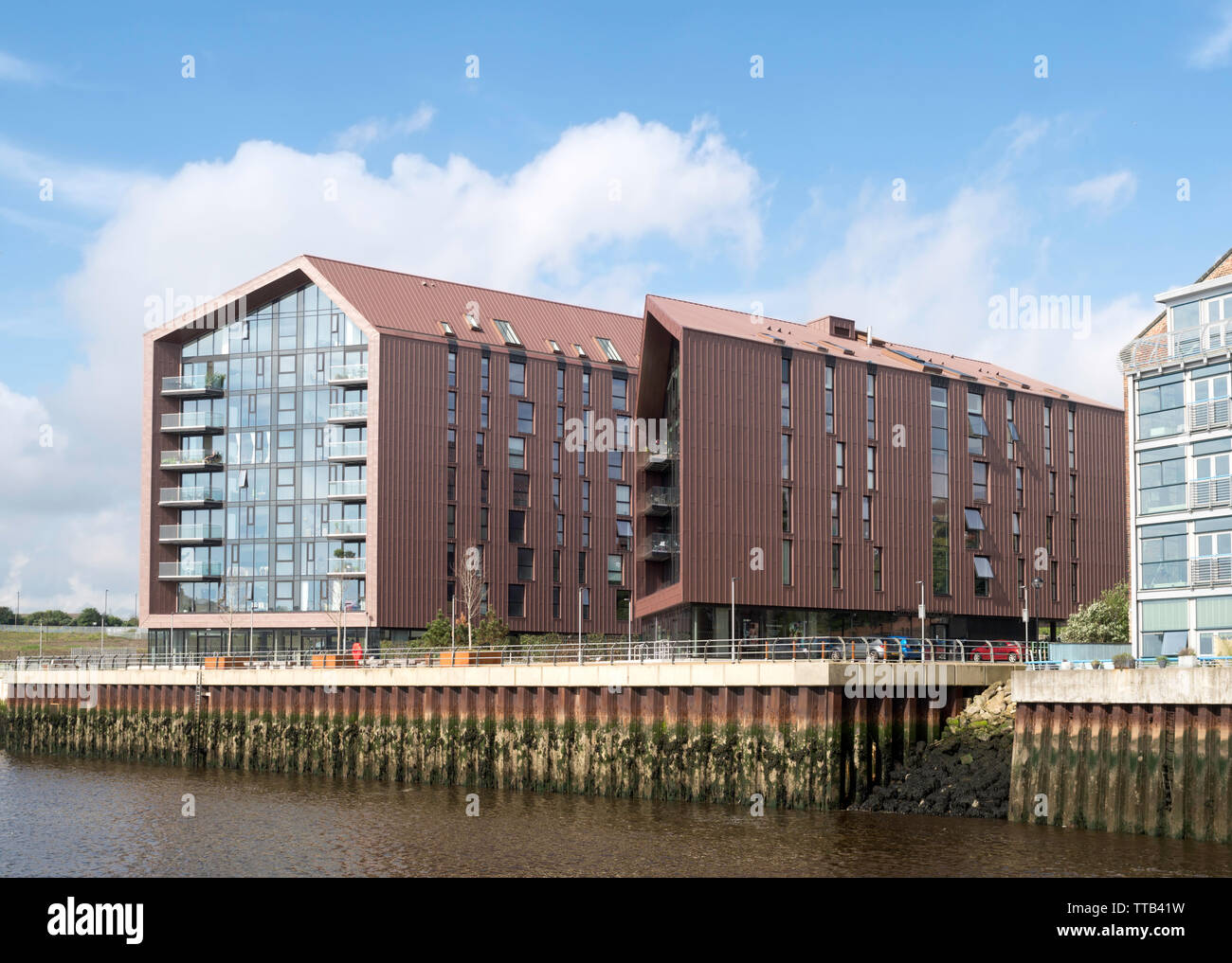 Räuchereien Apartments, eine Wohnanlage auf dem Gelände des alten Smith Dock in North Shields, North East England, Großbritannien Stockfoto