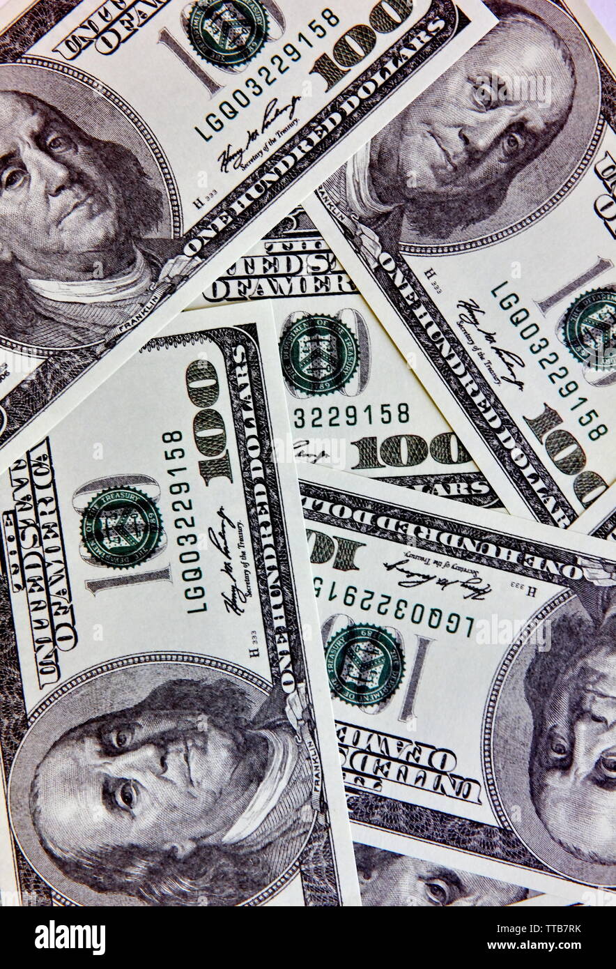 Ansicht von oben American Bank Note. Amerikanisches Geld zirkuliert World Wild. Geld für Zahlung, Speichern, rechtliche Rückzahlung. Stockfoto