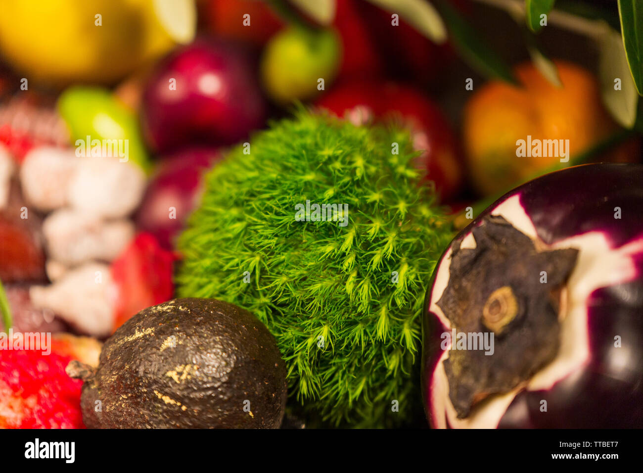 Cluse, saisonale Lebensmittel auf dekorierten Tisch Stockfoto