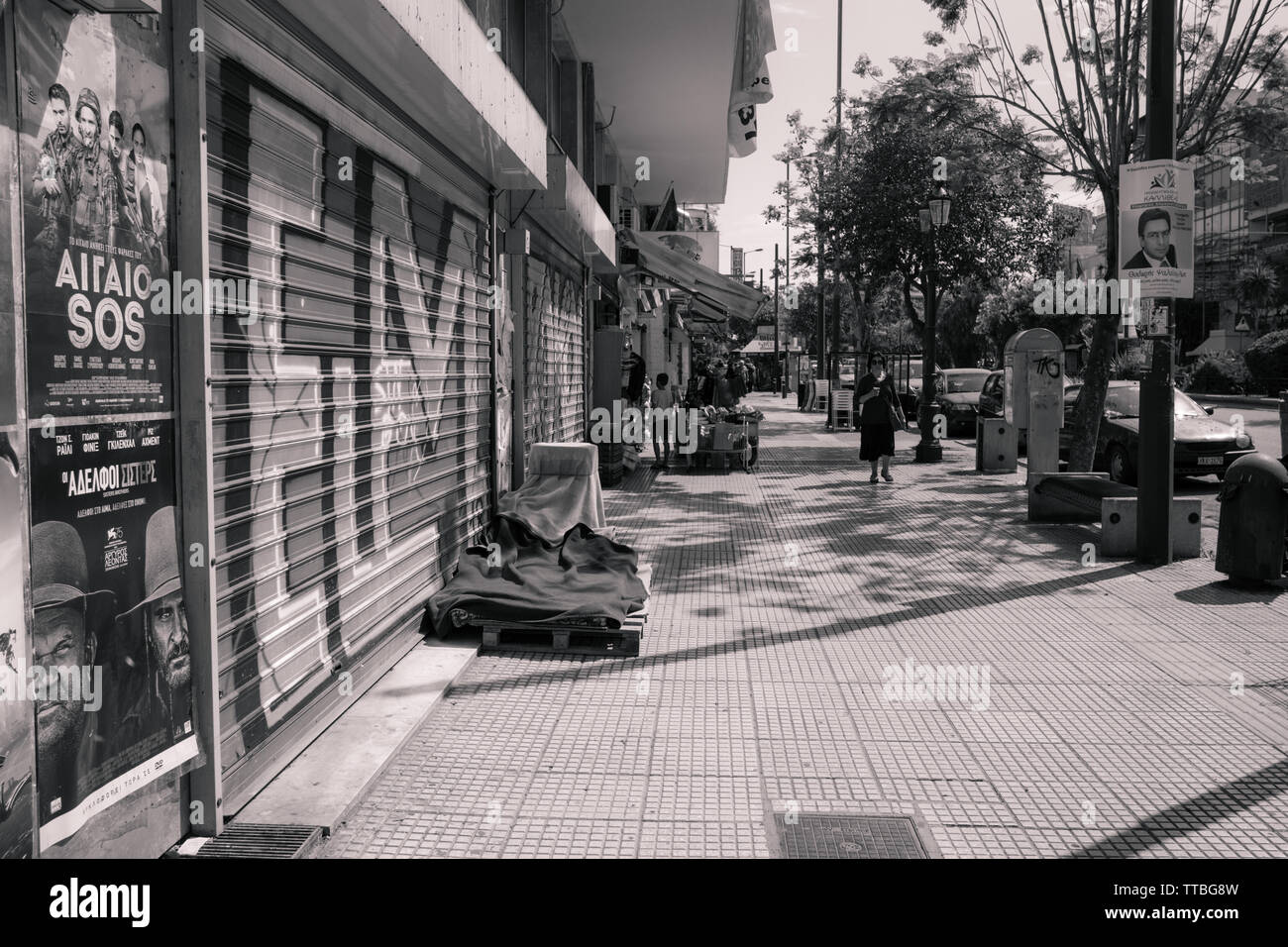 Obdachlose im street, Athens Griechenland Stockfoto