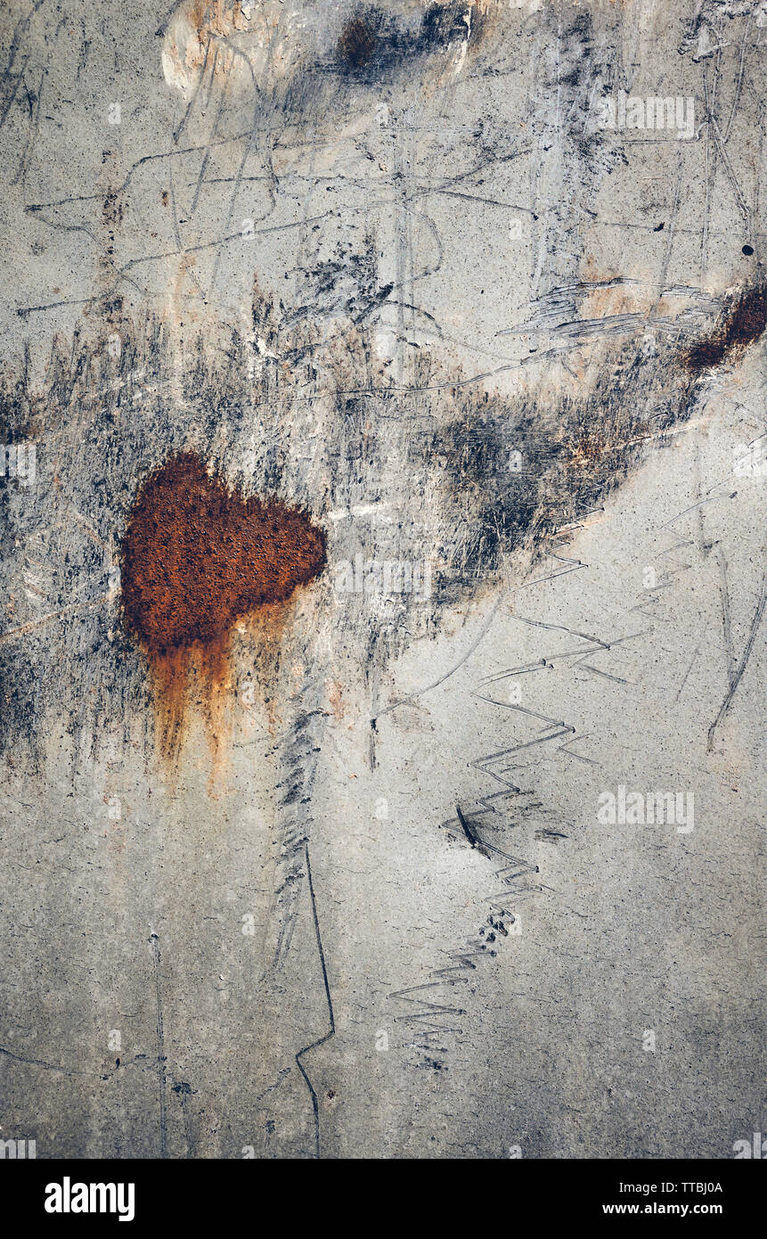 Bild von einem Kratzer und Flecken an der Wand, Farbe getonte Abstrakt Hintergrund oder Textur. Stockfoto