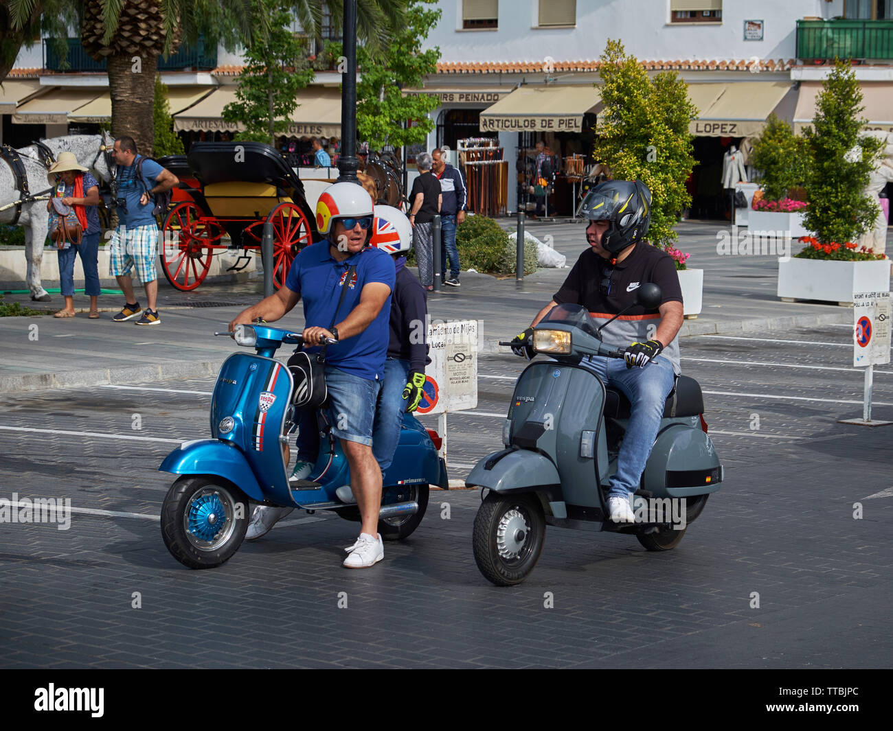 XII Concentración motos clásicas Villa de Mijas - Motorrad Oldtimer Treffen in Mijas, Málaga Provinz, Andalusien, Spanien. Stockfoto