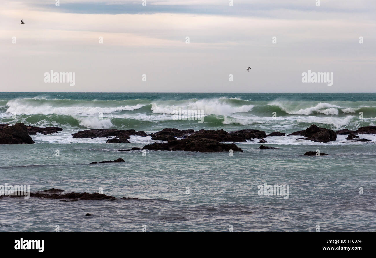 Strand von Biarritz, Frankreich: Malerische Stadt am Atlantik, in der Bucht von Biskaya. Aquitaine tourist resort für seine balsamische Luft bekannt. Stockfoto