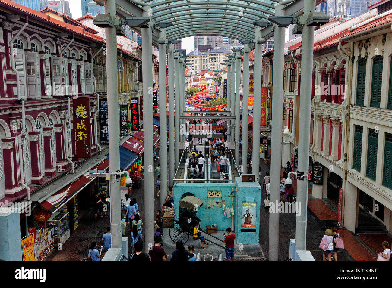 Pagoda Street, Singapur, Blick von der Treppe. Stockfoto