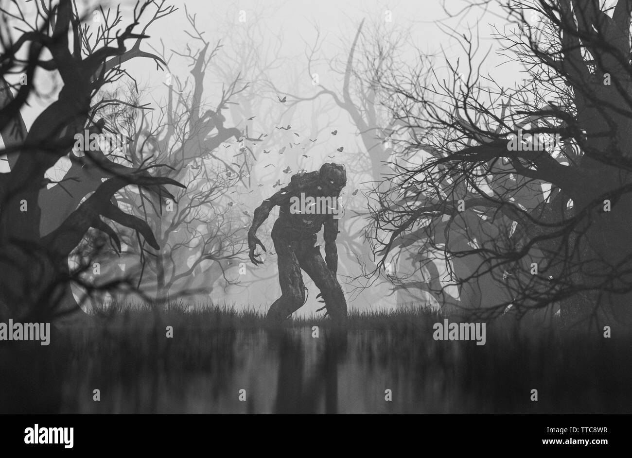 Monster in gruseligen Wald, 3 Abbildung d Stockfoto