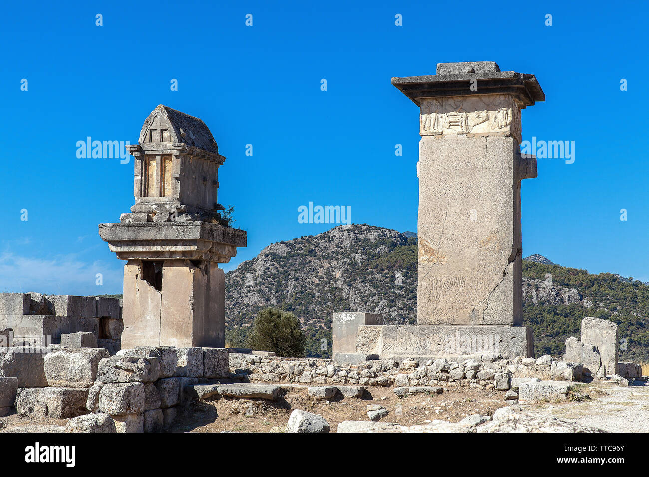 Die Türkei, die in der antiken Stadt Xanthos symbolischen Sarkophag Stadt von Fethiye entfernt. Stockfoto