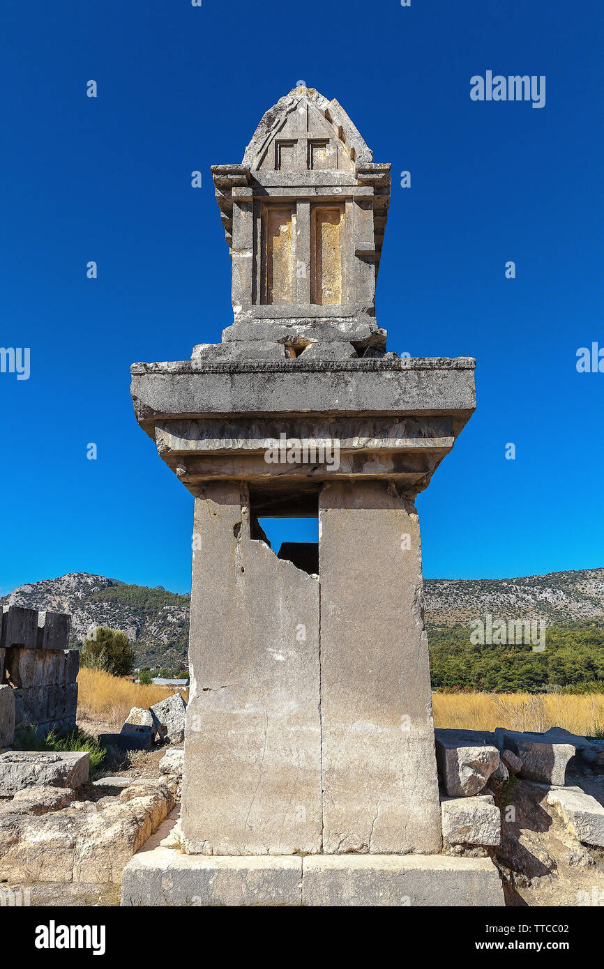 Die Türkei, die in der antiken Stadt Xanthos symbolischen Sarkophag Stadt von Fethiye entfernt. Stockfoto