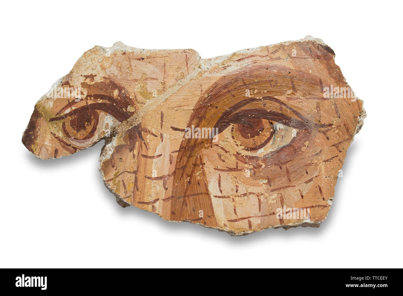 Malaga, Spanien - September 21th, 2018: Wand Fragment mit Frau Augen gemalt. Römische Villa Malaga Museum, Spanien Stockfoto