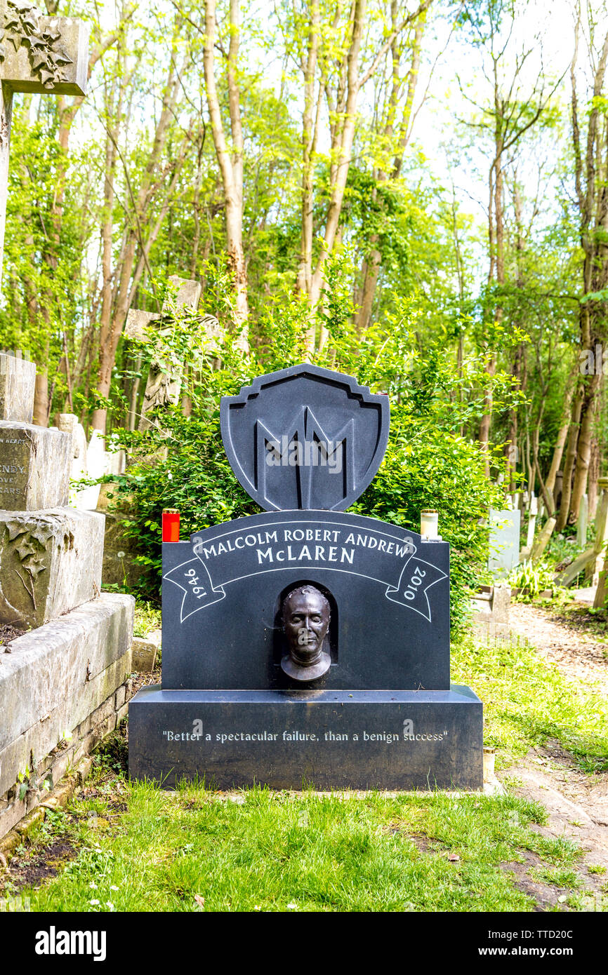 Grab von Malcolm McLaren - später Music Manager und impresario auf Highgate Osten Friedhof, London, UK Stockfoto