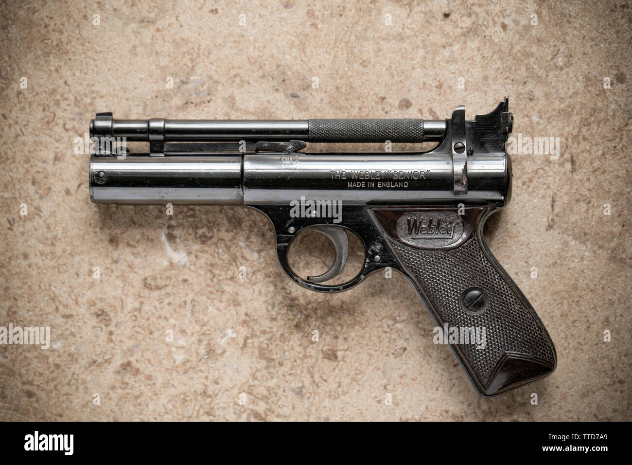 Ein webley & Scott'S .22 'Variegata' Feder-betriebene Luftpistole. Diese Art von Luftgewehr in Birmingham, England gemacht wurden, sehr gut gemacht und haben Coll geworden Stockfoto