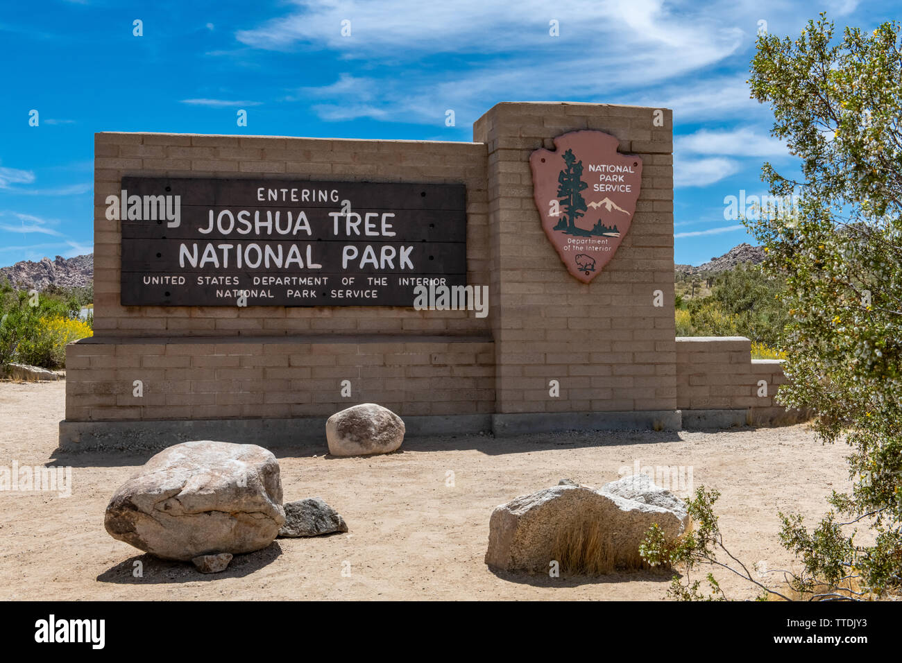 Eingang zum Joshua Tree National Park im Süden von Kalifornien, USA Stockfoto
