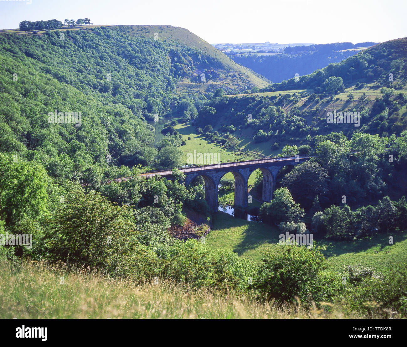 Blick auf monsal Dale von monsal Kopf, Derbyshire Peak District, Derbyshire, England, Vereinigtes Königreich Stockfoto