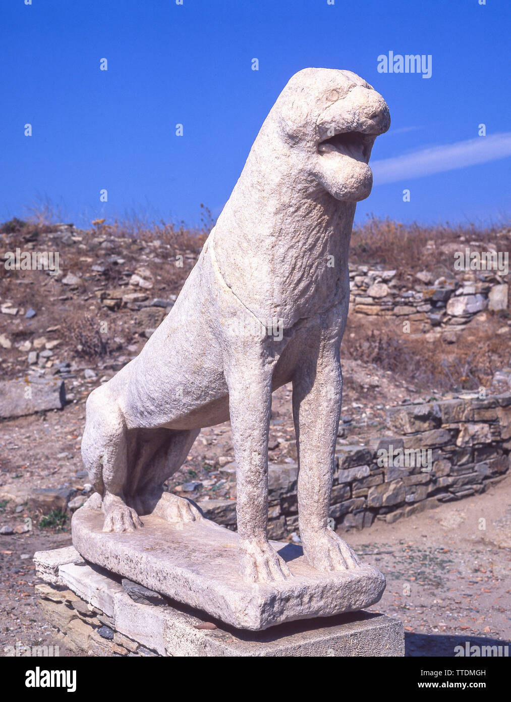 Von der Terrasse der Lions, archäologischen Stätte von Delos, Delos, Kykladen, südliche Ägäis, Griechenland Stockfoto