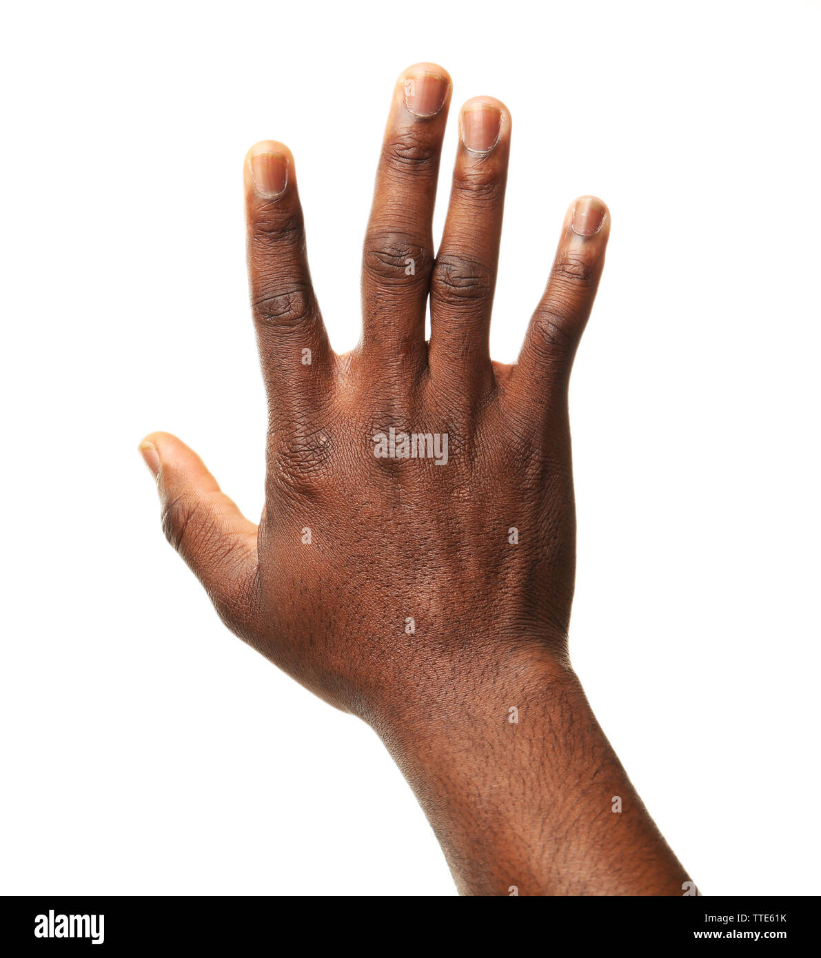 Die menschliche Hand isoliert auf weiss Stockfoto