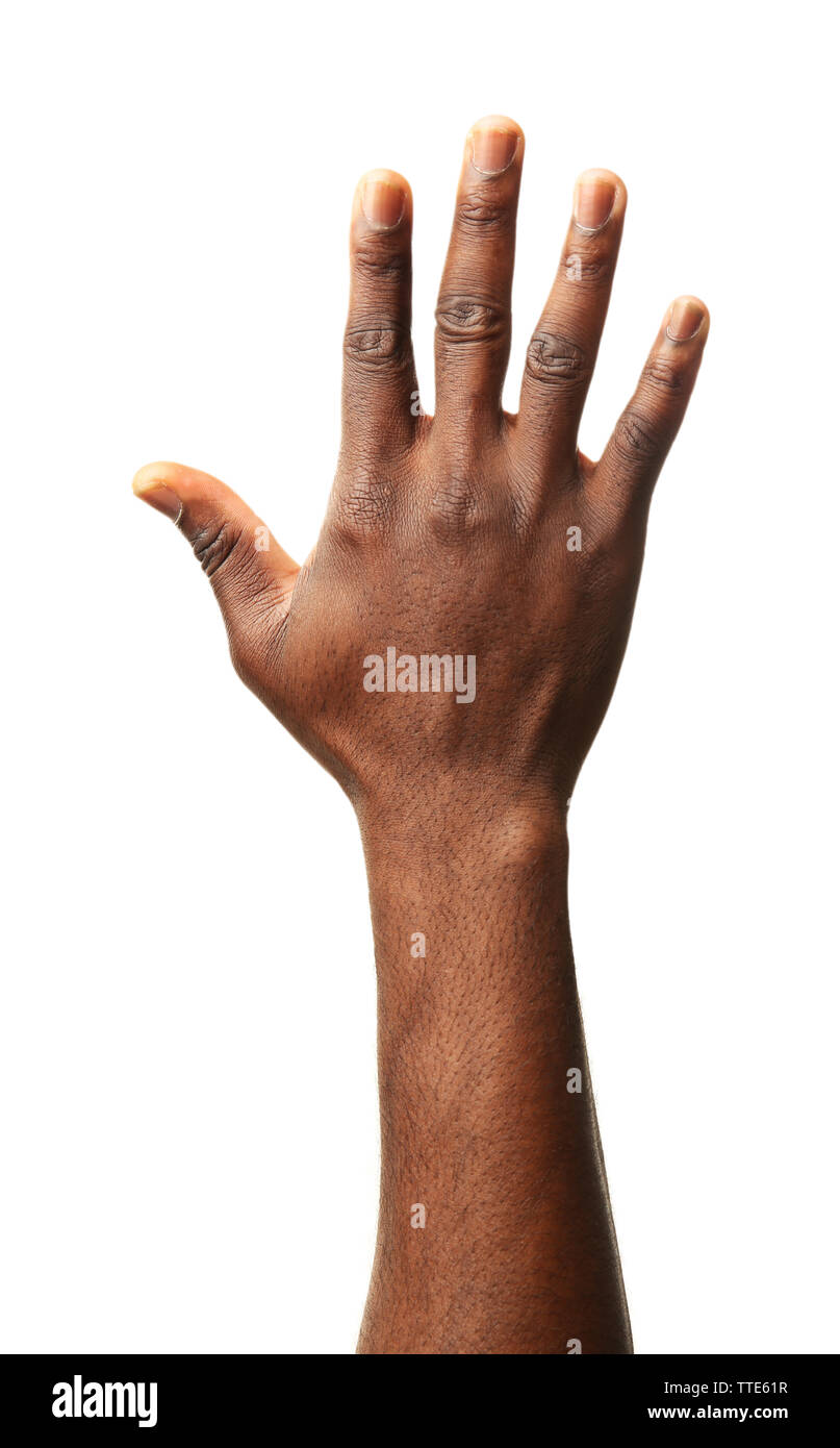 Die menschliche Hand isoliert auf weiss Stockfoto