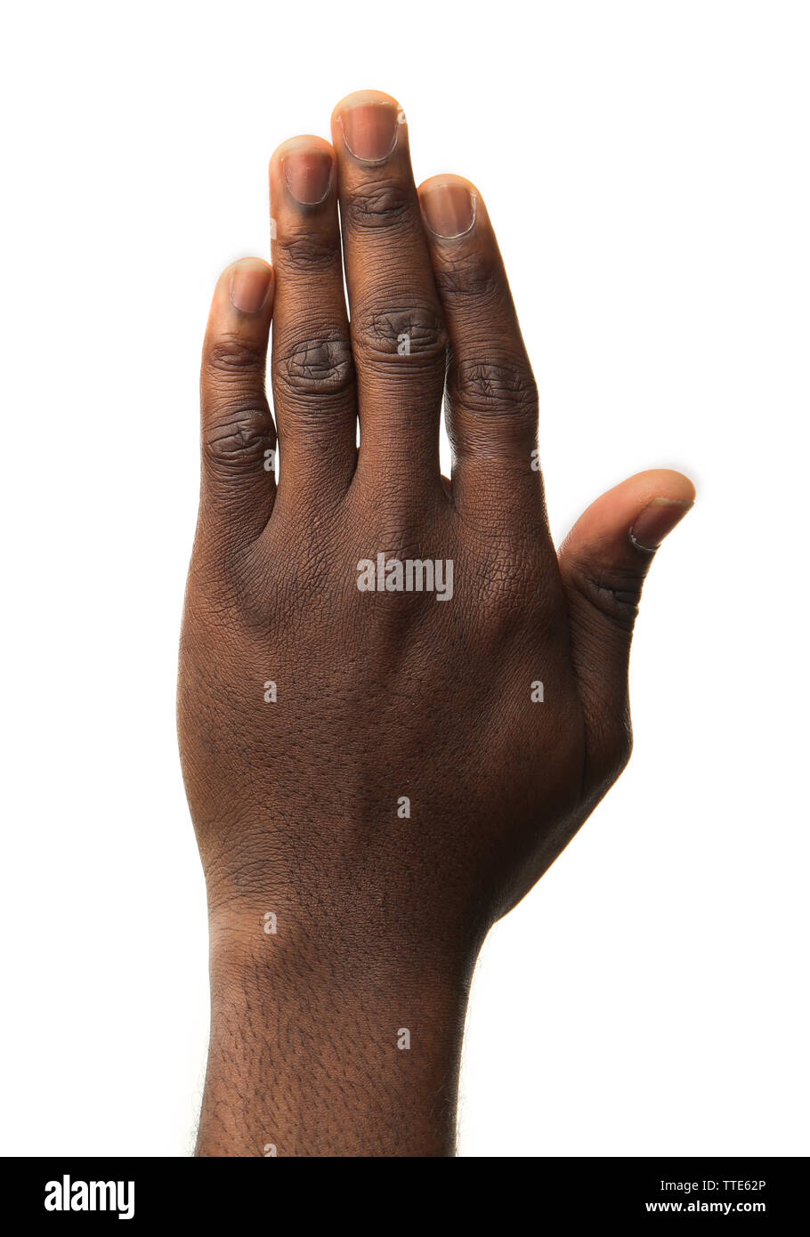 Männliche Hand isoliert auf weiss Stockfoto