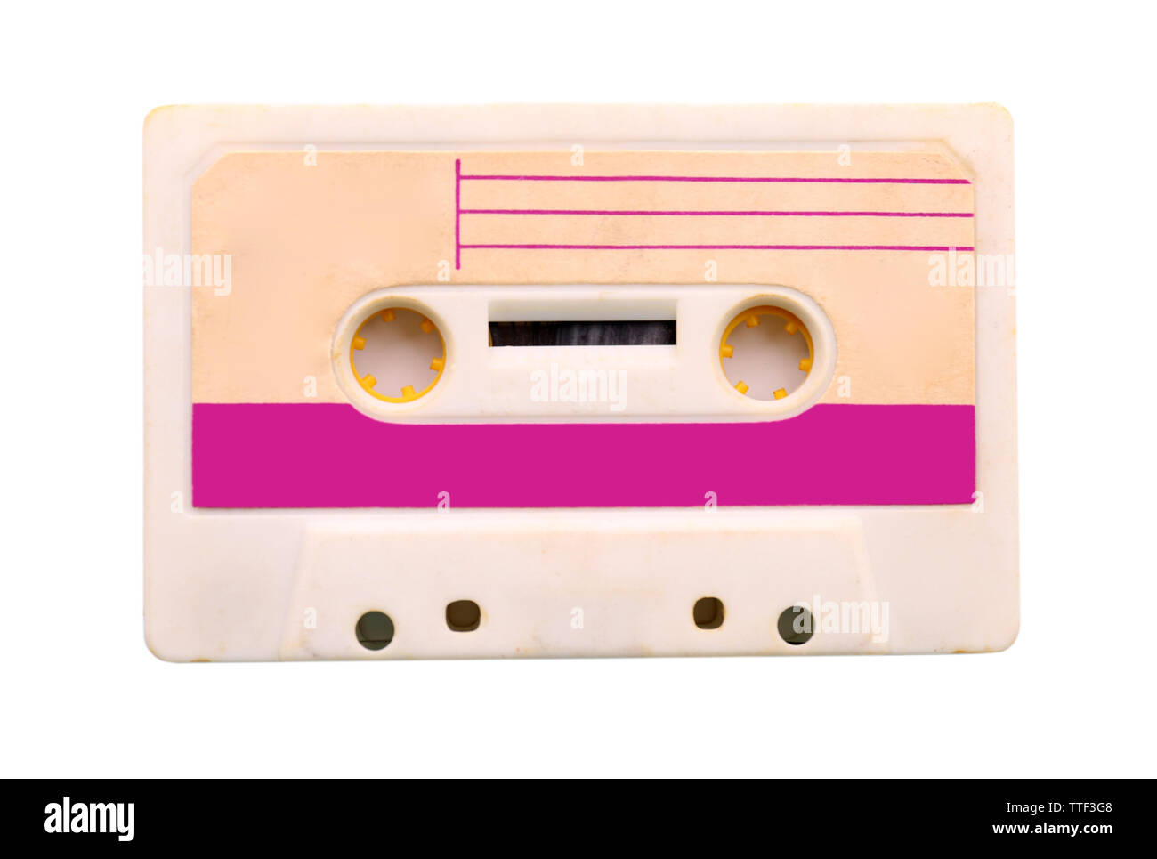 Alte Audiokassette, isoliert auf weißem Stockfoto
