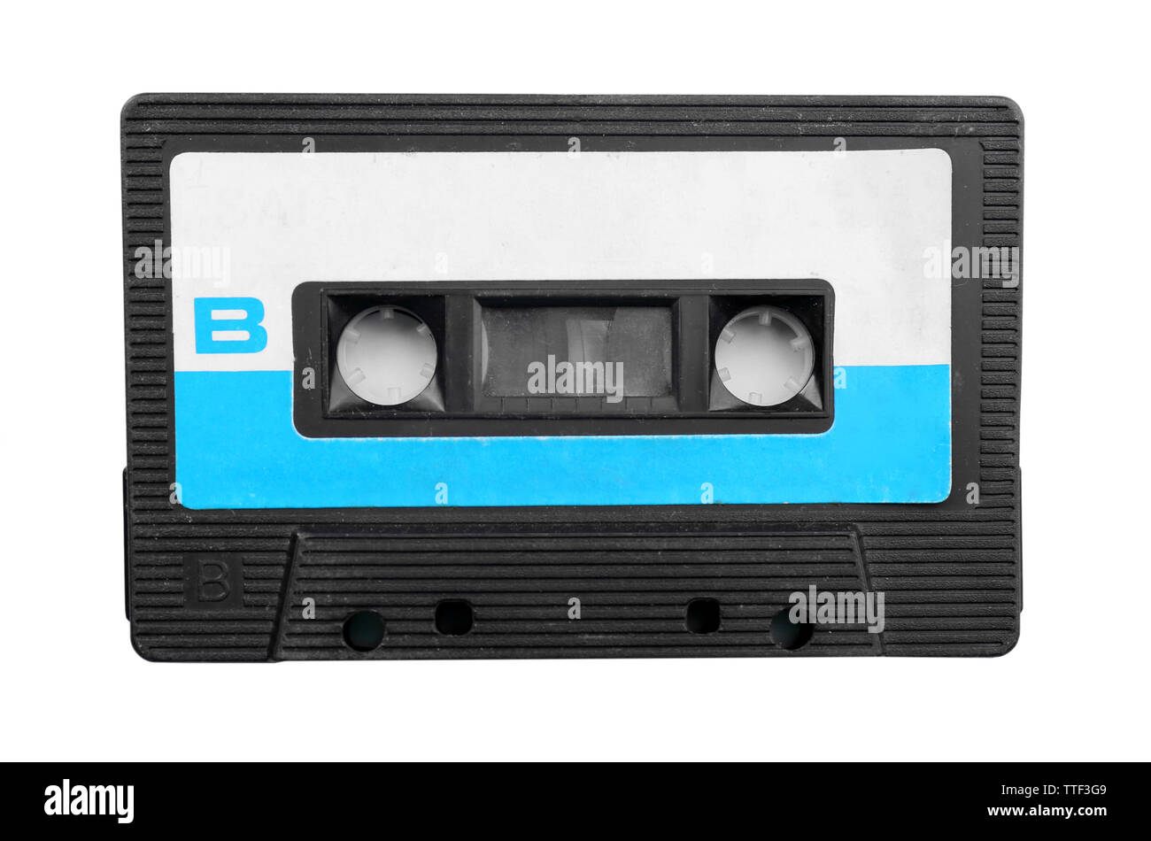 Alte Audiokassette, isoliert auf weißem Stockfoto